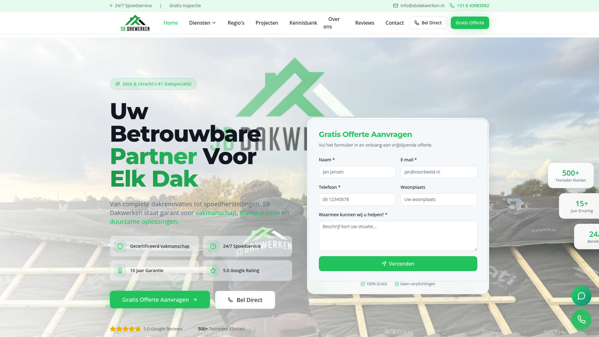 SB Dakwerken — website screenshot